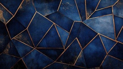 Blue Gold Geometric Abstract Wall Art