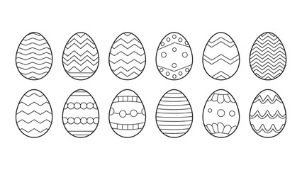 Black and White Easter Egg Silhouettes - Decorative Patterned Vector Icons