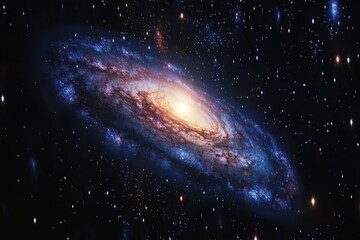 Naklejka premium Stunning spiral galaxy illuminated by a bright core floating in the cosmos