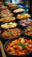 Bowls of Korean Cuisine on Buffet Table