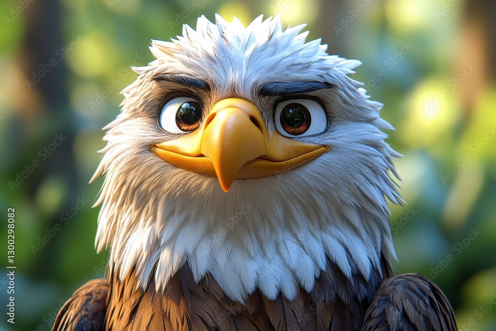 Aufkleber eagle character with detailed features and a confident expression located in a lush green forest set