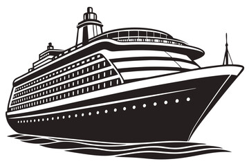 Obraz premium A black and white drawing of a cruise ship in the ocean