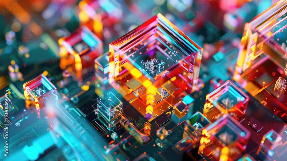 Aufkleber 3d rendering of various shape off glass prism on a dark background. macro photograph of transparent 