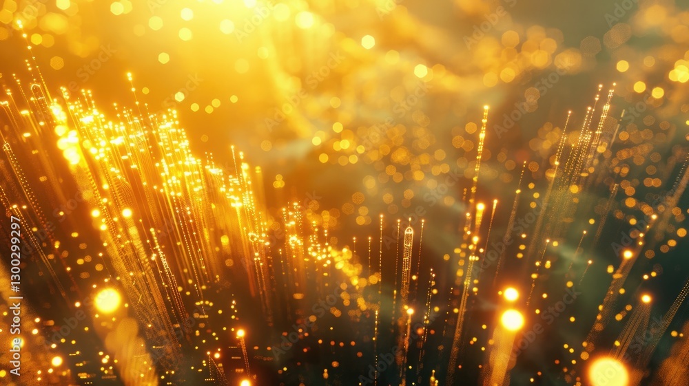 Aufkleber abstract golden light trails with glowing particles. digital artwork of glowing yellow particle spar