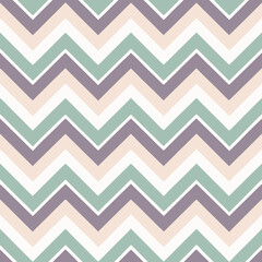 Playful and elegant seamless pattern with contrasting zigzag stripes in pastel lavender, mint, and pale peach, creating a vibrant yet gentle design ideal for nursery décor, baby shower invitations, a