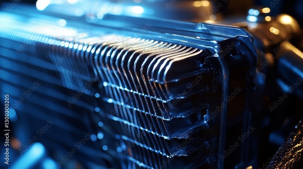 Poster close up of a computer cooling system radiating light.
