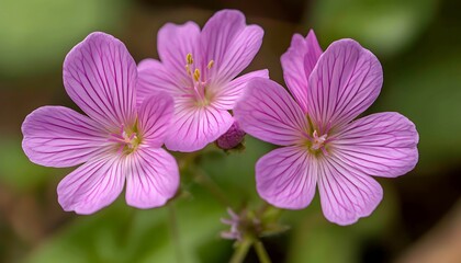 Three Pink Flowers Blossom Against Greenery