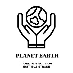 Planet earth symbol, featuring an editable stroke outline icon isolated on white background flat vector illustration. Pixel perfect