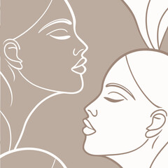 Luxurious seamless pattern with minimalist line art faces in taupe and white, creating a sophisticated and modern design perfect for high-end stationery and branding applications.