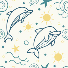 Luxurious seamless pattern with childlike doodles in lemon yellow and aqua blue, creating a whimsical and stylish design perfect for high-end children's stationery and textile applications.