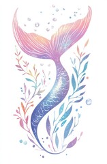 mermaid tail birthday party invitation, cute mermaid design, mermaid-themed birthday, under the sea design, pearls, and underwater elements