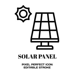 Solar panel symbol, featuring an editable stroke outline icon isolated on white background flat vector illustration. Pixel perfect