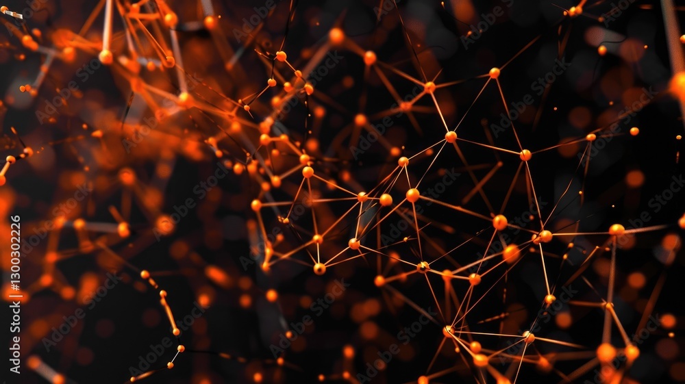 Poster abstract glowing orange and yellow network connections on a dark background. digital artwork for des