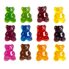 Collection of colorful jelly gummy bears, isolated on white background