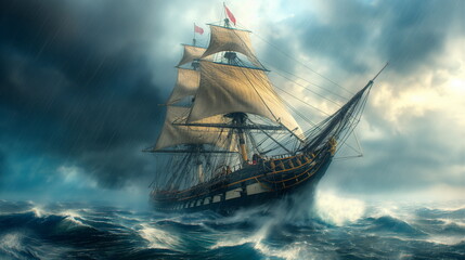 Fototapeta premium A huge sailing frigate from the times of the great_001