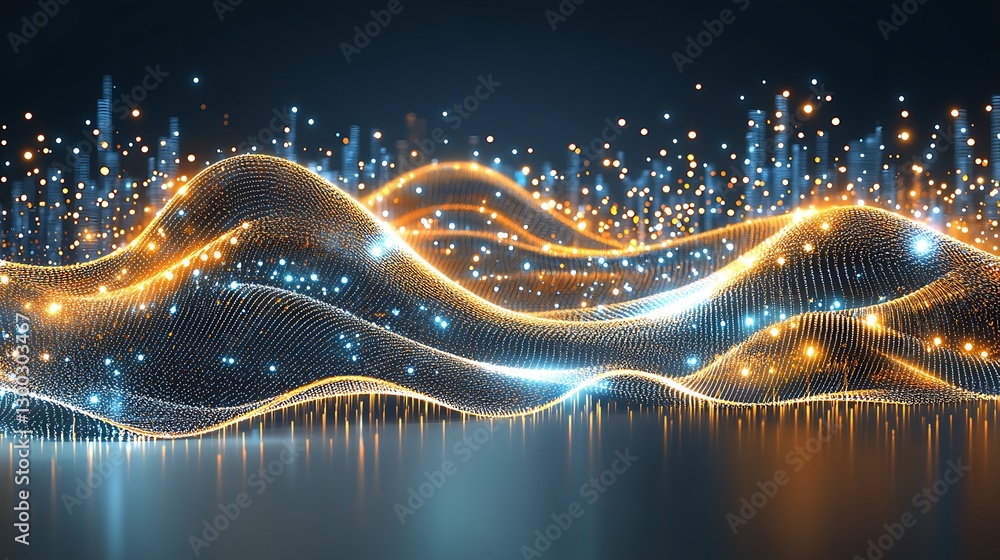 Aufkleber abstract digital waveform glowing data visualization