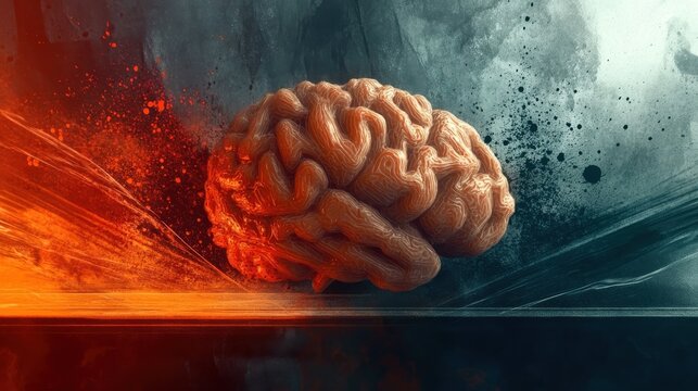 A striking representation of a brain with explosive energy and vivid colors, symbolizing creativity, intelligence, and the power of the human mind.