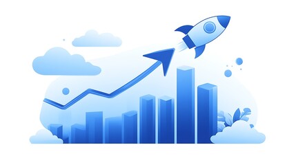 Rocket and Upward Graph Illustration, Illustration of a rocket and upward graph symbolizing growth