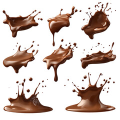 Set of delicious melted chocolate splashes, isolated