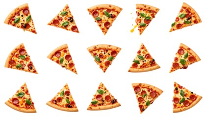 Set of delicious pizza slices png