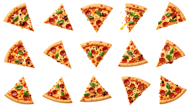 Set of delicious pizza slices png