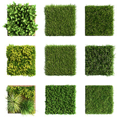 Set of green lawns isolated