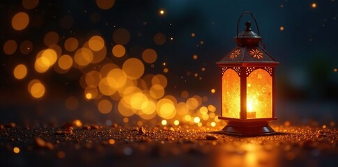 Obraz premium A trail of golden flakes trails behind a festive lantern, gold, night, festive