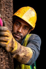 Focused Construction Worker in Safety Gear Inspecting Site with Determination