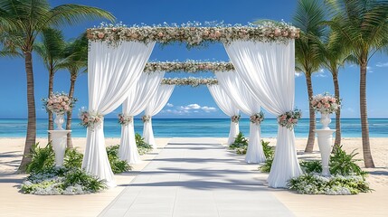 Fototapeta premium Beach Wedding Ceremony Archway Floral Decor Paradise