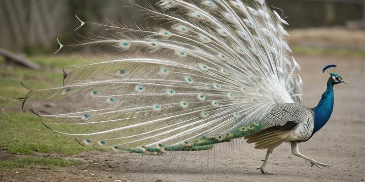Displaying courtship behavior with raised hackle feathers, displaying, courtship