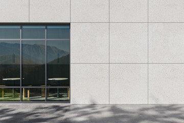 Modern interior with large window and empty wall for design mockup. 3D Rendering