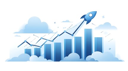 Rocket and Upward Graph Illustration, Illustration of a rocket and upward graph symbolizing growth