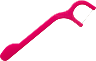 Plastic dental floss pick with handle isolated on white background