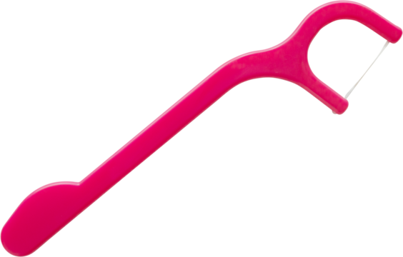 Plastic dental floss pick with handle isolated on white background
