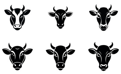Silhouettes of Cow Heads Against a White Background