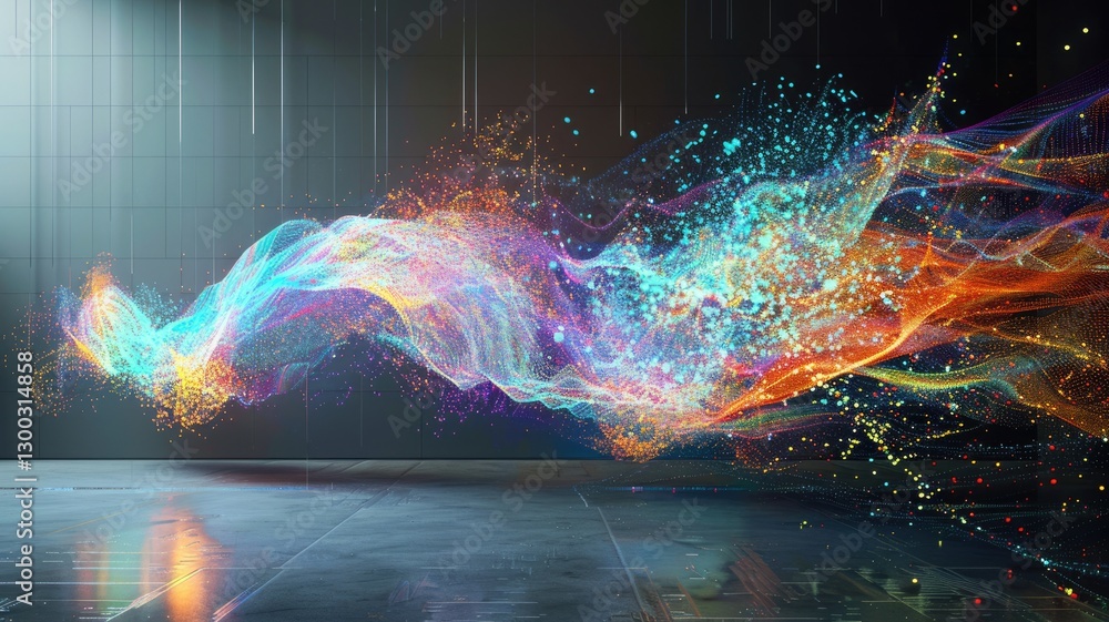 Aufkleber abstract picture micro particle in geometric shape represent data flow. vivid flowing object with hi