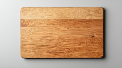 Top down shot of a wooden cutting board on a gray background.