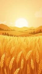 Fototapete Rund Golden wheat field at sunrise, serene rural illustration © Alex_Kalin