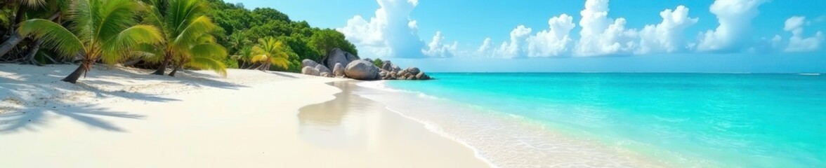 Obraz premium Sun-drenched beach, turquoise sea, white sand , shore, nature, beach