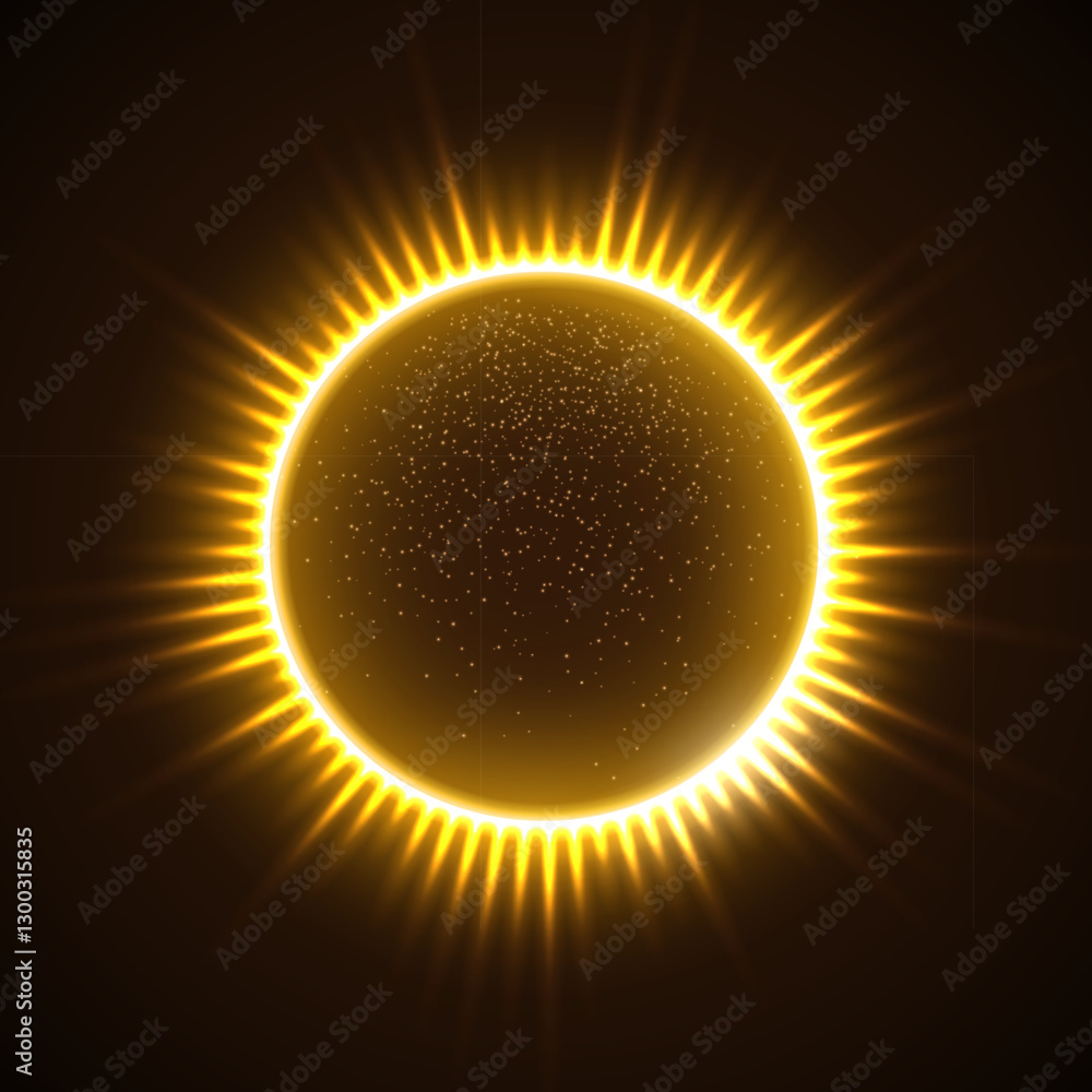 Aufkleber solar eclipse with lights flares. sun eclipse with glowing golden corona and radiant light flares in