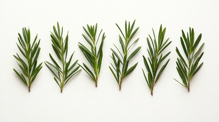 Fototapeta premium Rosemary sprigs arranged on white background
