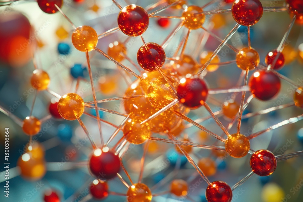 Poster colorful structure representing atomic particles and connections in a scientific visualization