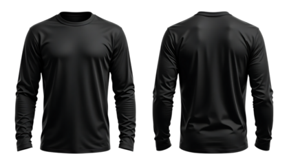 black t-shirt mockup front and back long sleeve png