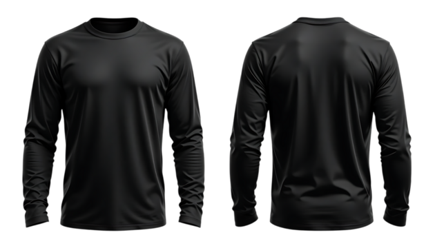 black t-shirt mockup front and back long sleeve png
