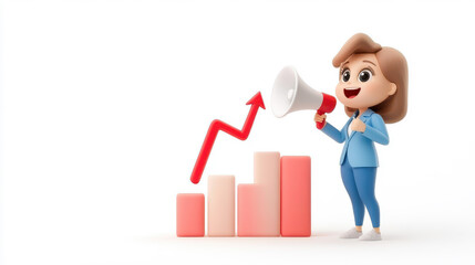 Businesswoman Announcing Growth with Megaphone