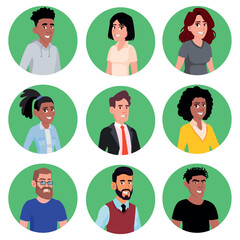 A set of multiracial avatars. Male and female avatars