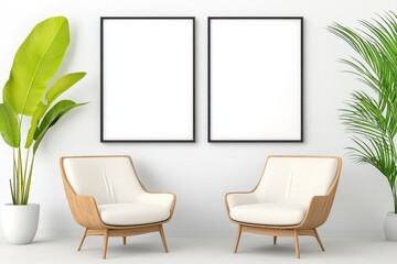 Fototapeta premium Two elegant chairs placed in a simple room creating a cozy and inviting atmosphere for relaxation and conversation