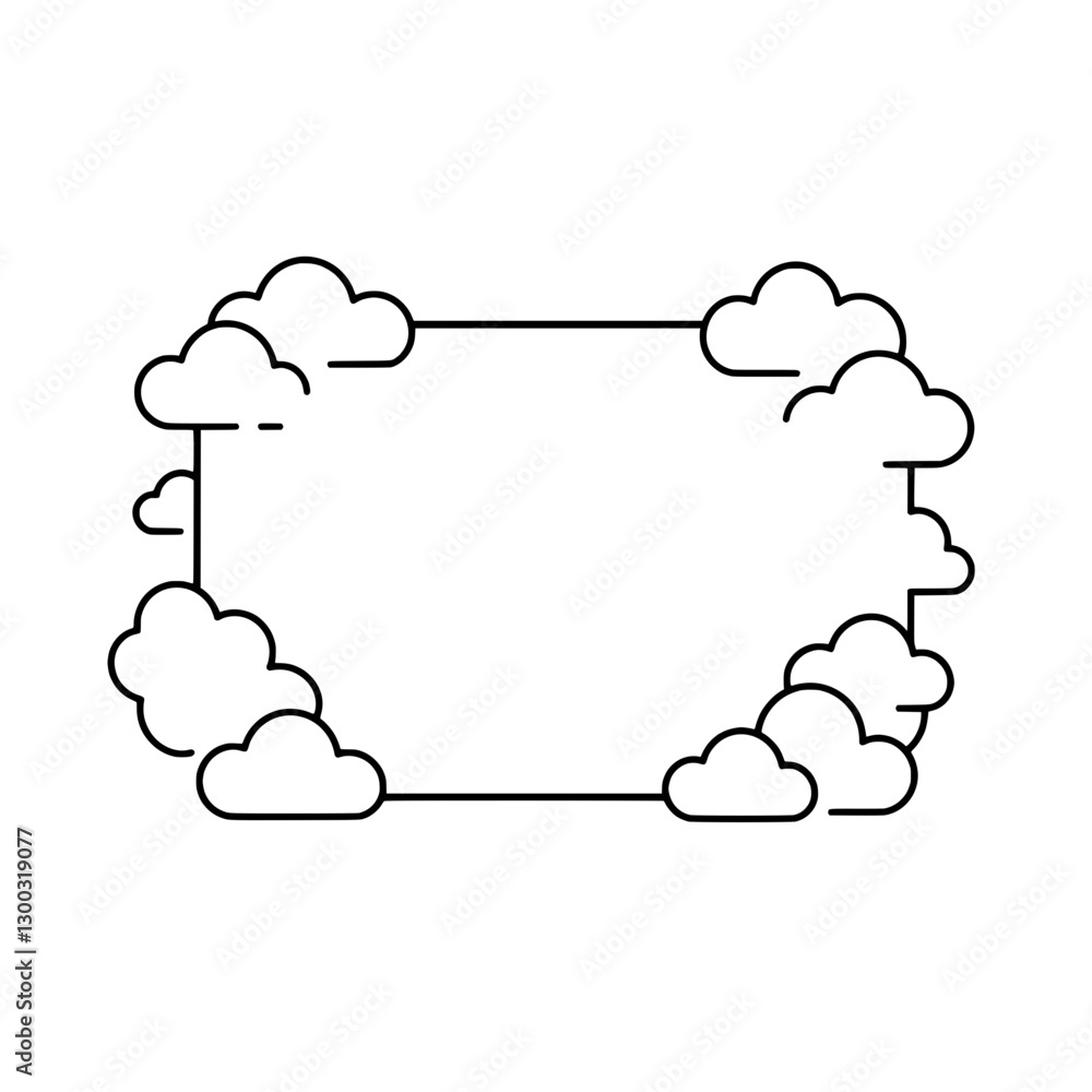 Poster cloud frame icon: a whimsical frame artfully designed with puffy cloud elements, inviting creative u