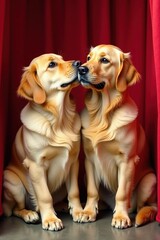 Two Golden Retrievers snuggling in a kissing booth , dogs, adorable