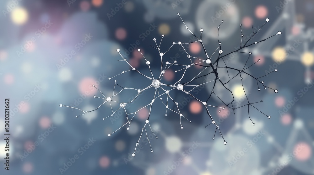 Poster illustration of a complex interconnected network of nodes, ideal for science and technology themes.